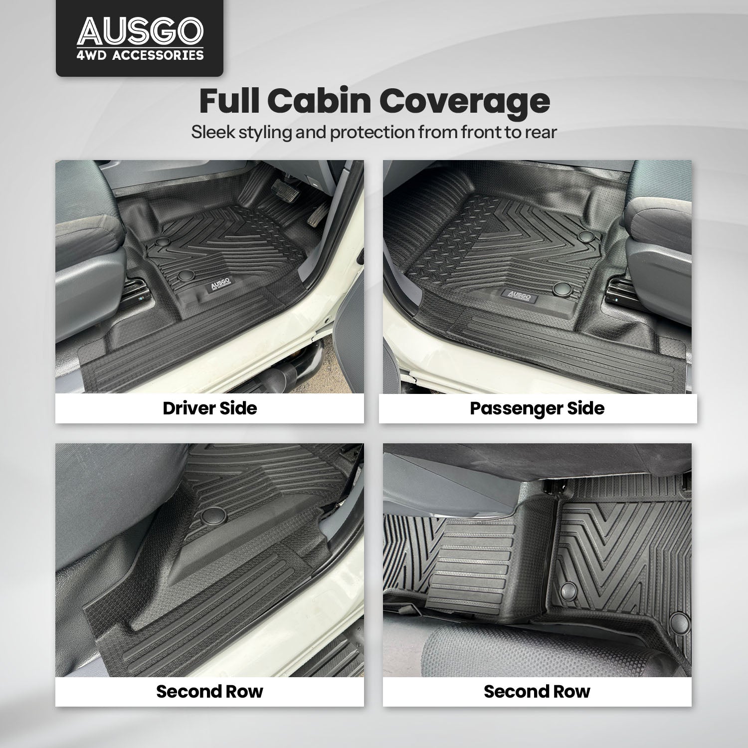 5D Injection Floor Mats + Door Sill Protector for Ford Ranger Dual Cab 2011-2022