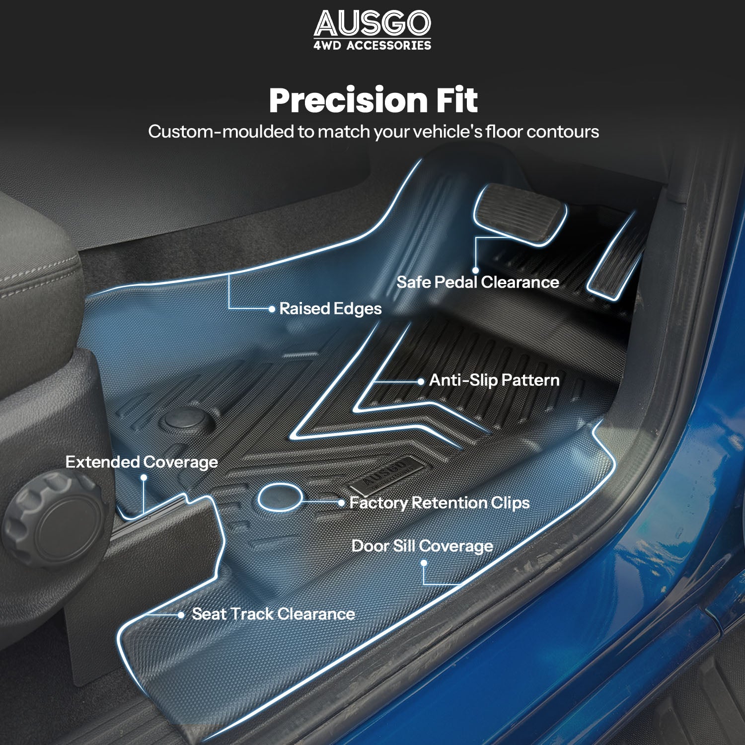 5D Car Floor Mats + Door Sill Protector for Ford Ranger Dual Cab 2022-Onwards