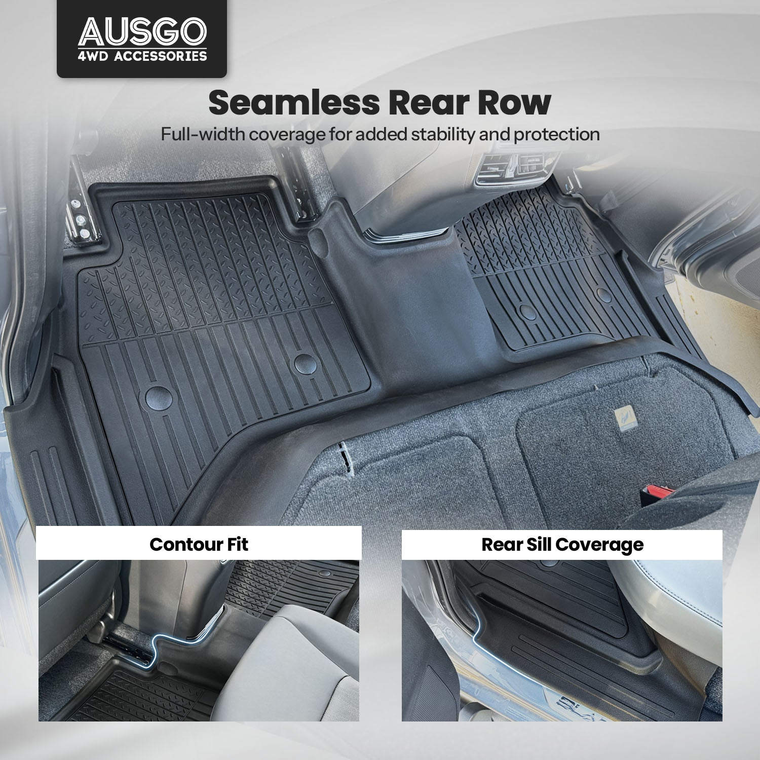 7D Injection Floor Mats + Black Door Sill Protector for ISUZU D-MAX DMAX Dual Cab 2020-Onwards