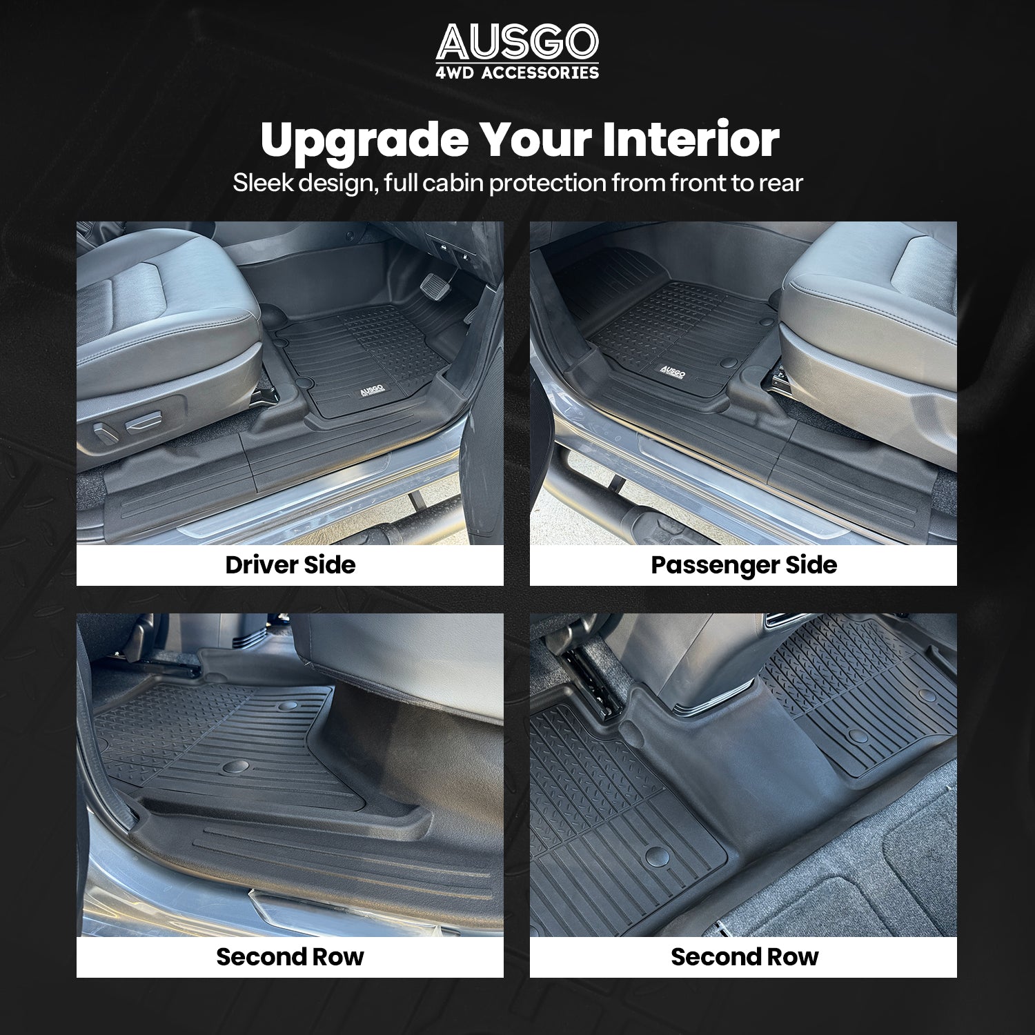 7D Injection Floor Mats + Black Door Sills Protector for Mazda BT-50 BT50 Dual Cab 2020-Onwards