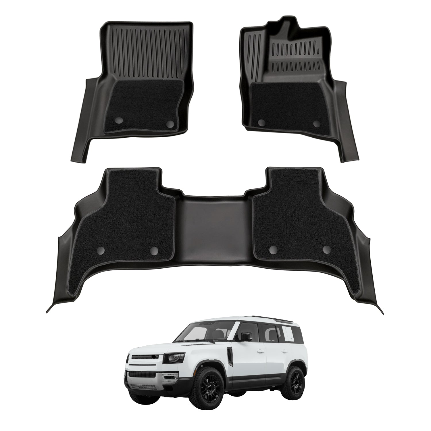 Double-Layer Car Floor Mats for Land Rover Defender L663 Series 110 5 Seats 2020-Onwards