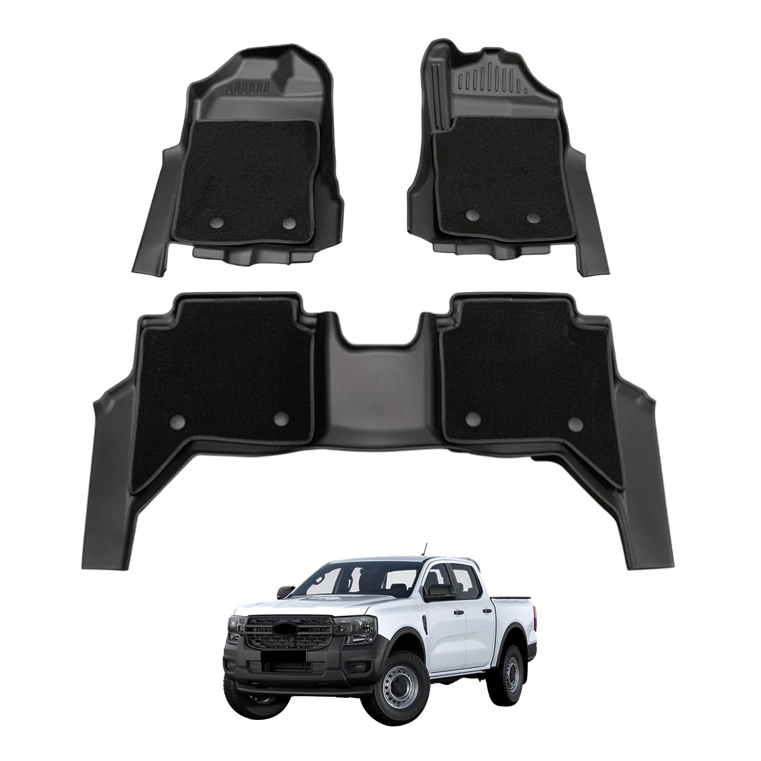 Double-Layer Car Floor Mats for Ford Ranger Next-Gen Dual Cab 2022-Onwards