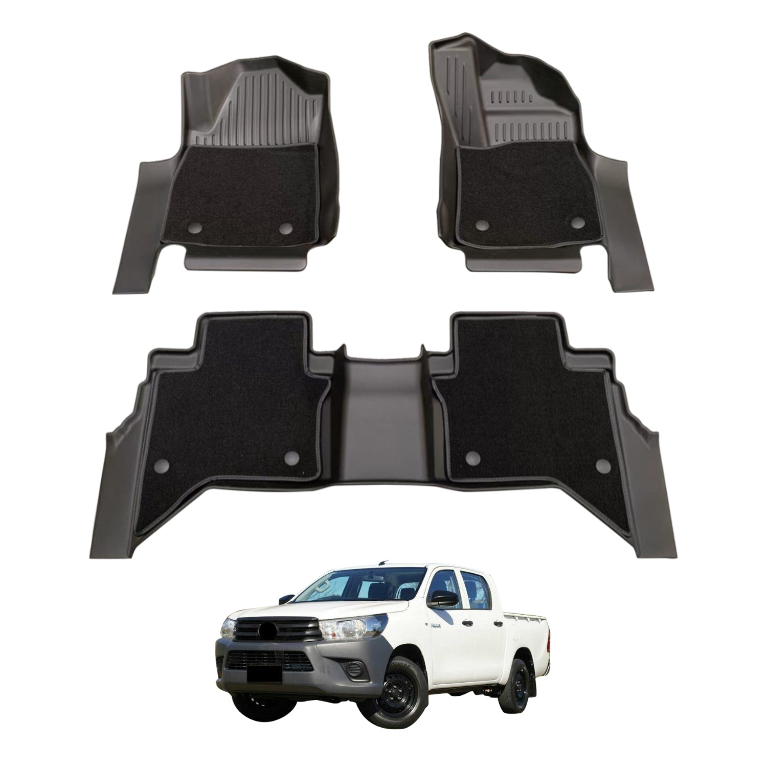 Double-Layer Car Floor Mats for Toyota Hilux Dual Cab 2015-Onwards Auto Trans
