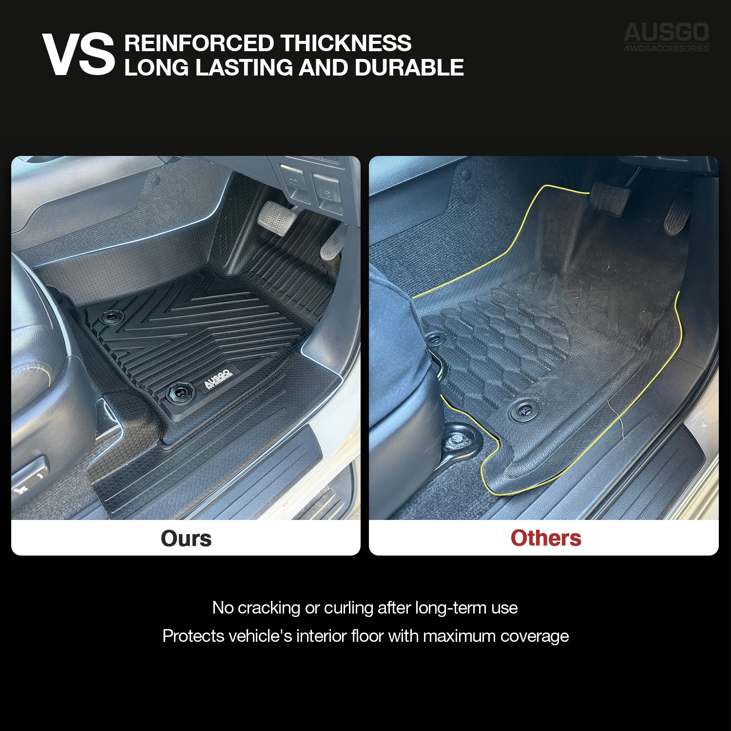 5D Injection Floor Mats + Black Door Sill Protector for Toyota Hilux Dual Cab 2015-Onwards