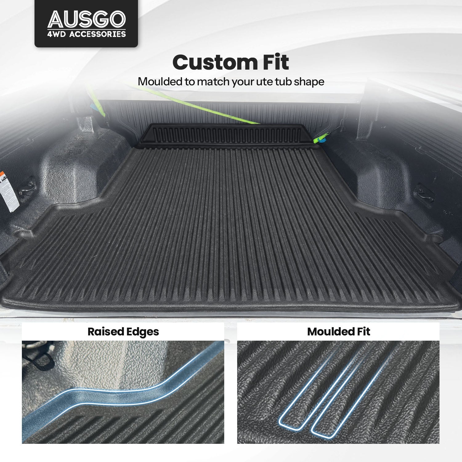 3D TPE Ute Mat for Ford Ranger Dual Cab 2011-2022 Fitted with Factory Plastic Tub Liner