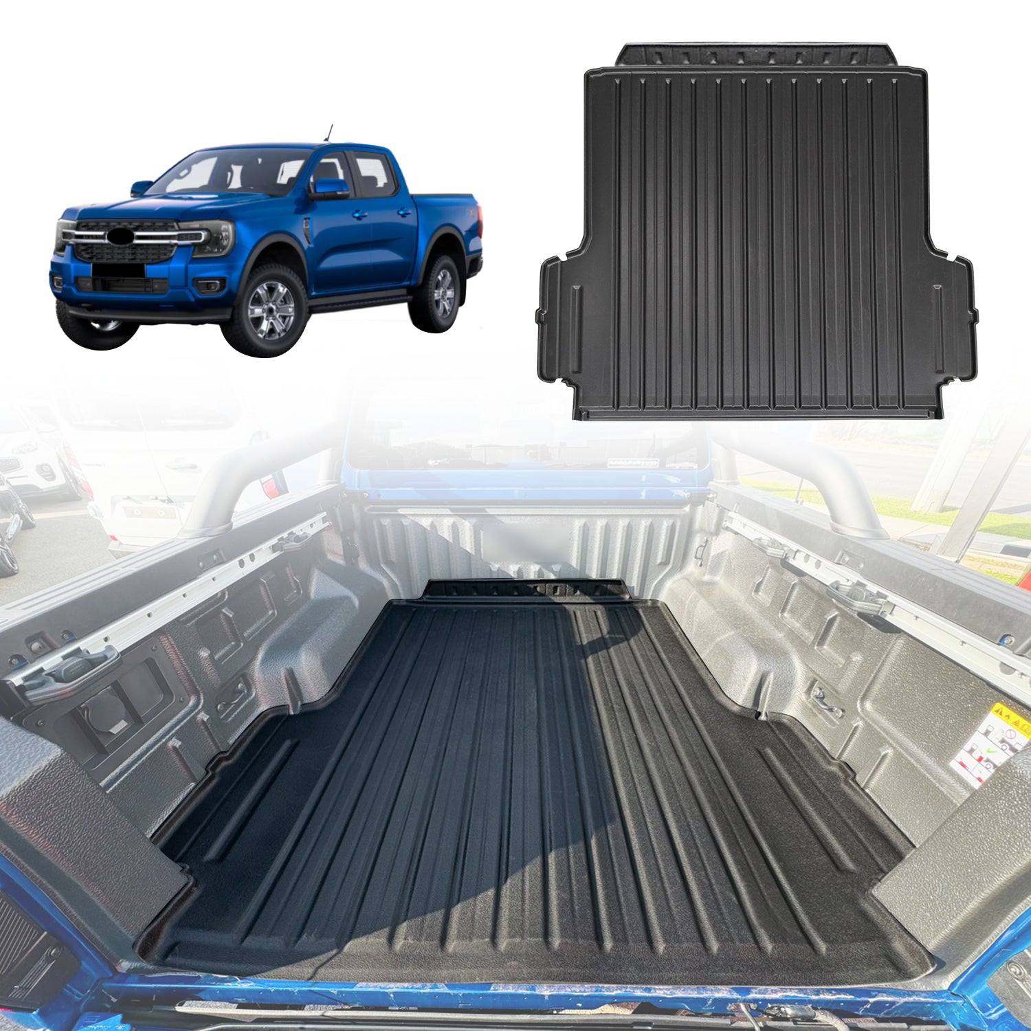 3D TPE Ute Mat for Ford Ranger Dual Cab 2022-Onwards Fitted with Factory Plastic Tub Liner