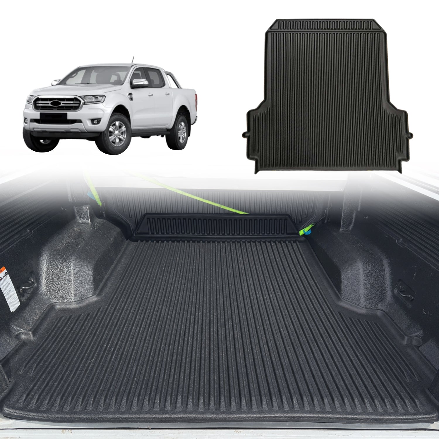 3D TPE Ute Mat for Ford Ranger Dual Cab 2011-2022 Fitted with Factory Plastic Tub Liner