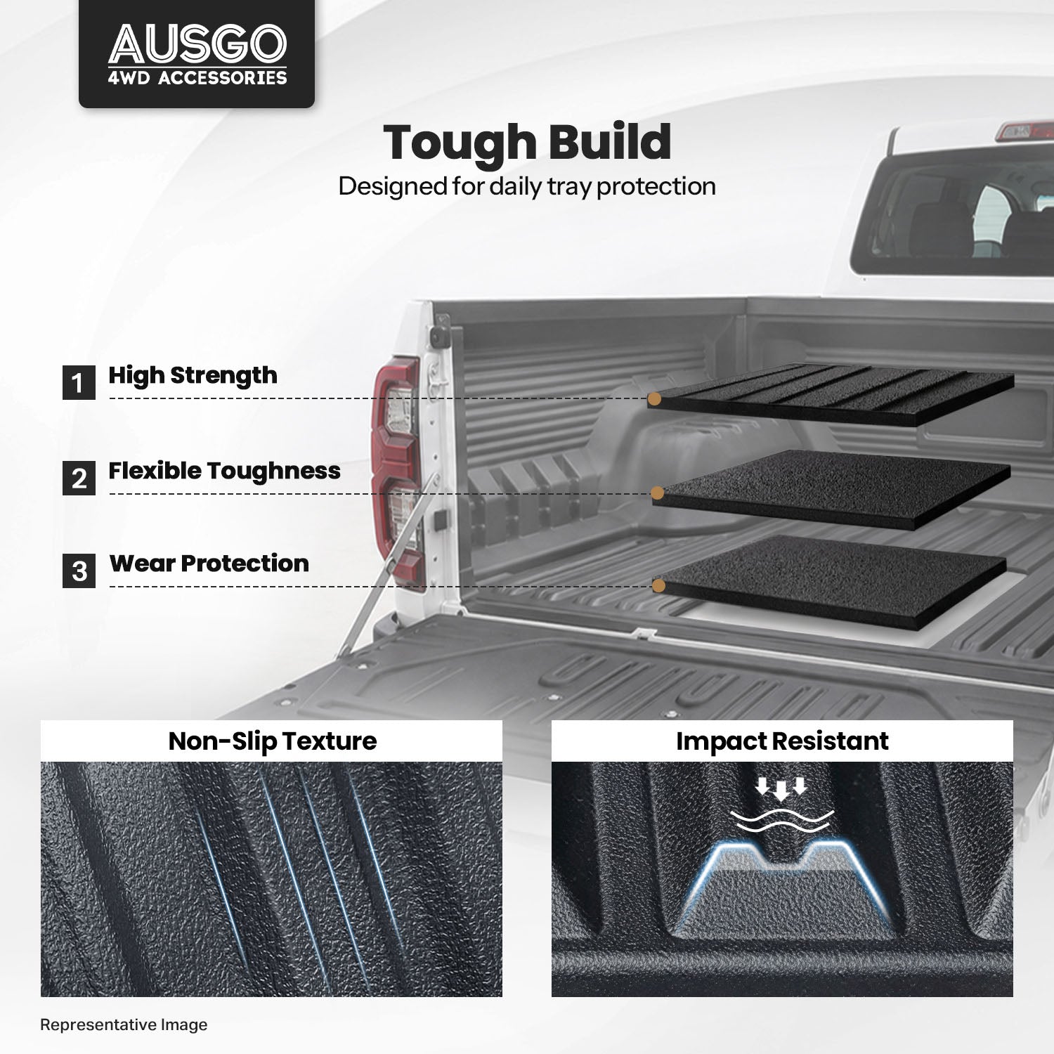 3D TPE Ute Mat for Ford Ranger Dual Cab 2011-2022 Fitted with Factory Plastic Tub Liner