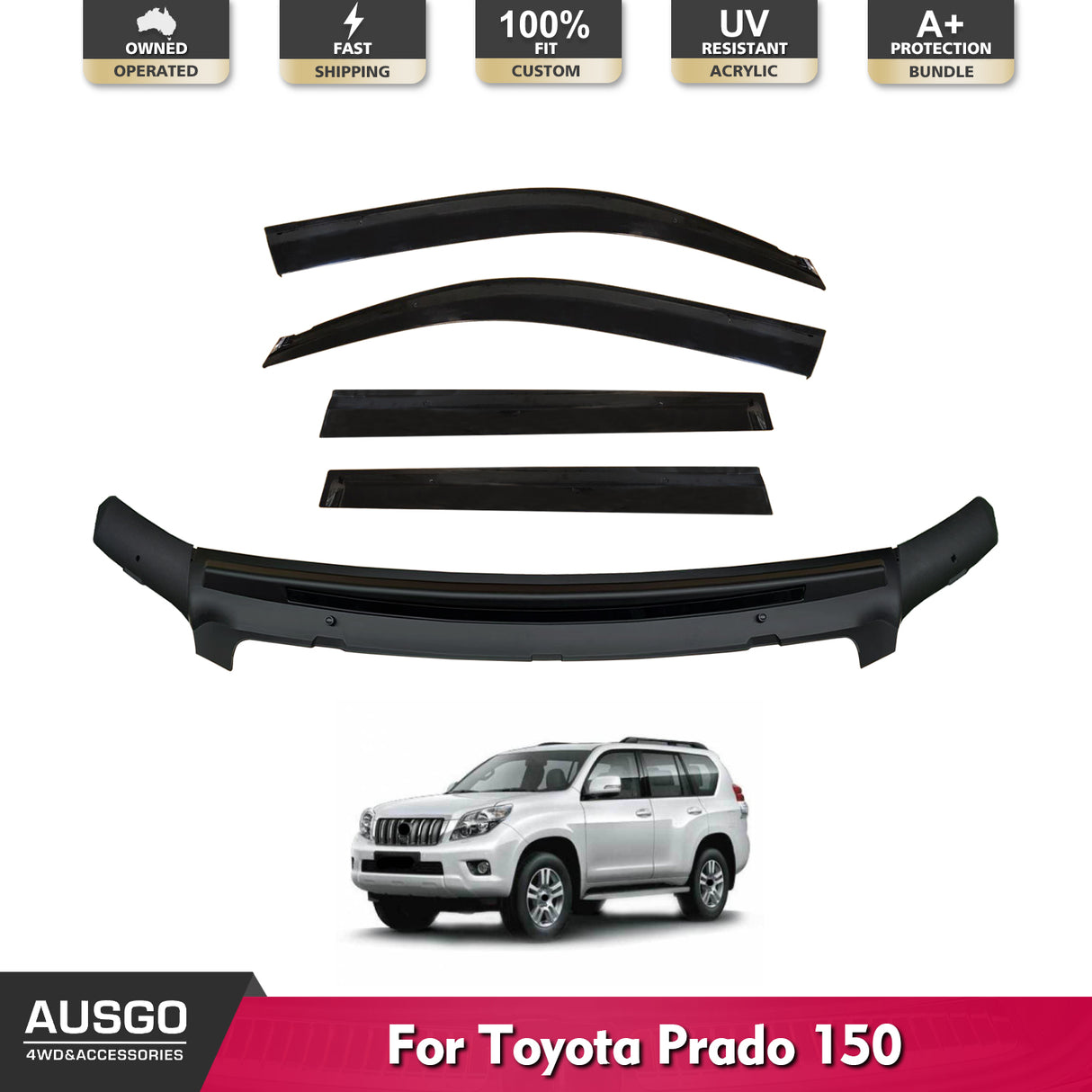 Injection Weather Shields + Bonnet Protector for Toyota Land Cruiser Prado 150 Series 2010-2013